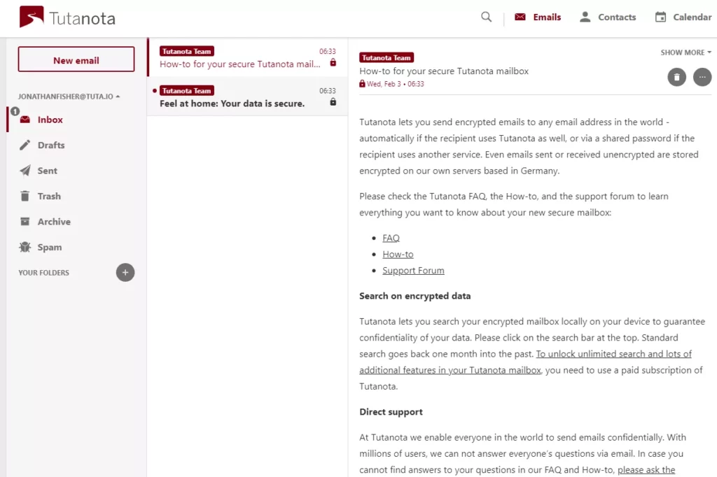 Tutanota 电子邮件收件箱