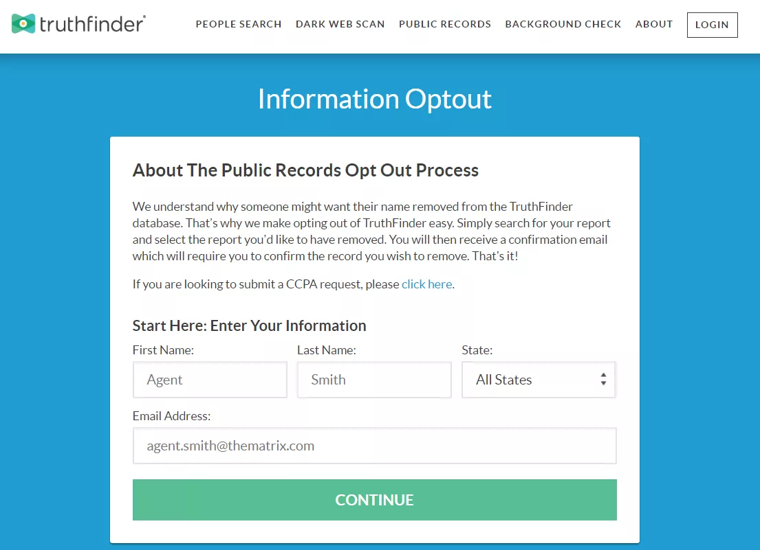 TruthFinder 退出表单