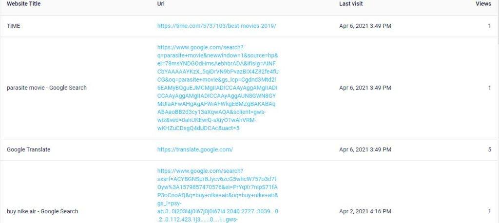 eyezy互联网浏览历史记录截图